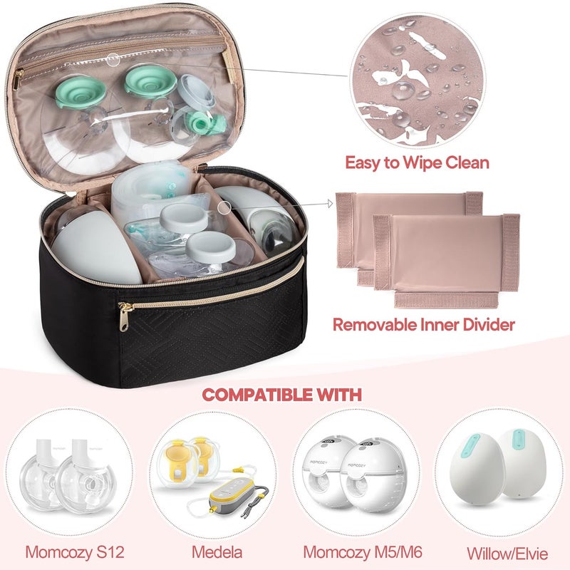 Fasrom Wearable Breast Pump Bag Compatible with Momcozy, Medela and Elvie Hands Free Pumps, Portable Carrying Case with Waterproof Mat for Working Moms Travel, Black (Bag Only, Patent Design) - Image 2